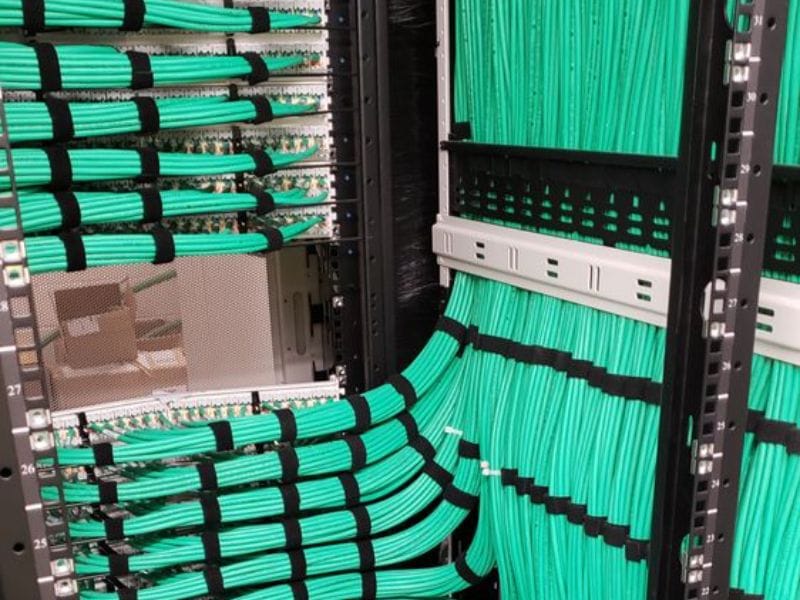 Commercial patch panel with color-coded cabling