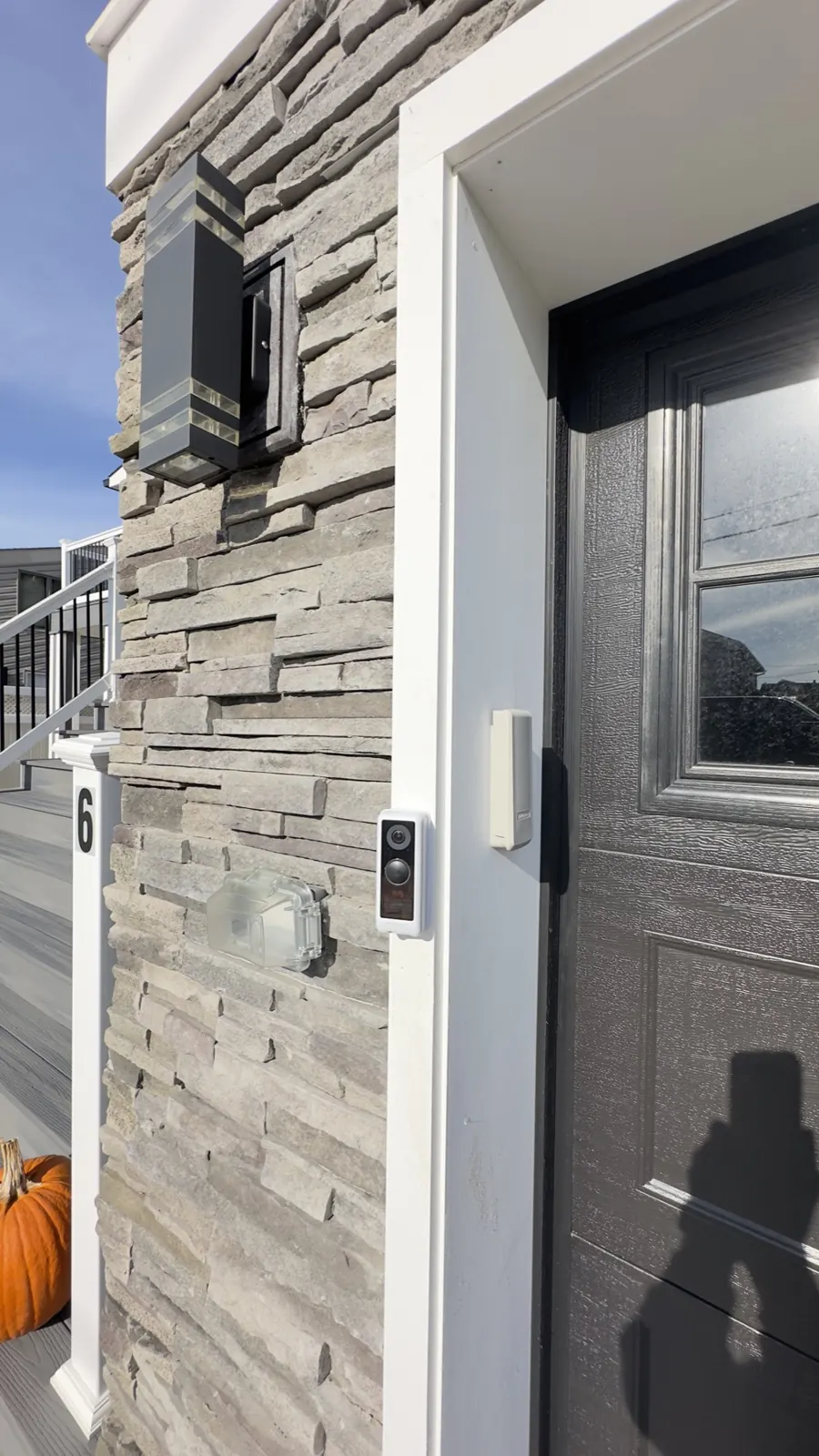 Video doorbell camera on a stone entry installed by TrekTek
